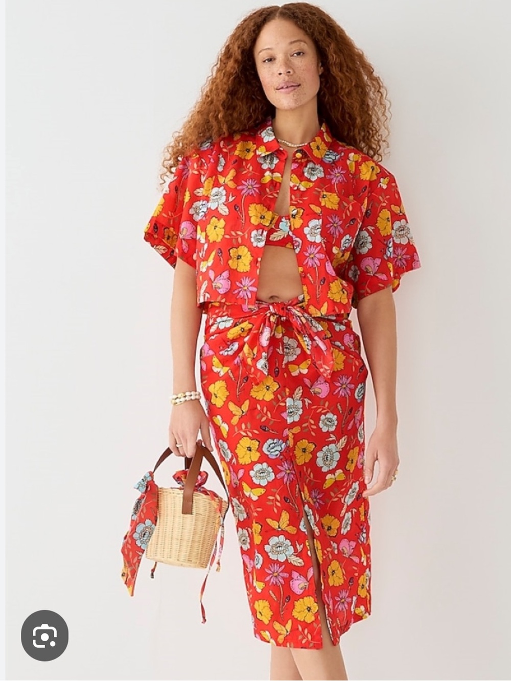 NWT J. Crew X DAUPHINETTE Red Floral Tie-Waist Top & Skirt Set in Floral Blooms.
